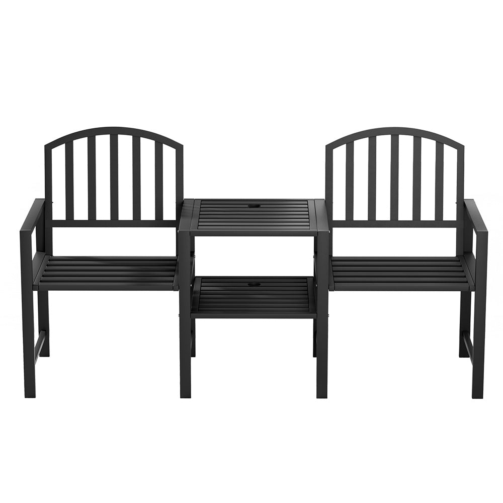 Gardeon 2-Seater Garden Bench Steel Loveseat Black