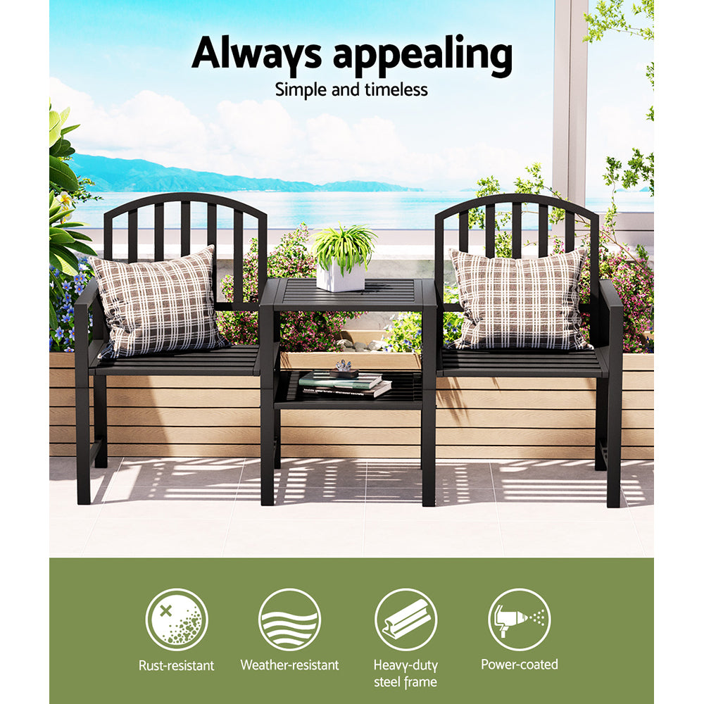 Gardeon 2-Seater Garden Bench Steel Loveseat Black