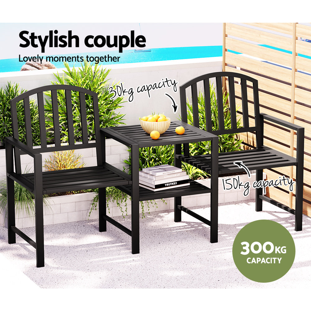 Gardeon 2-Seater Garden Bench Steel Loveseat Black
