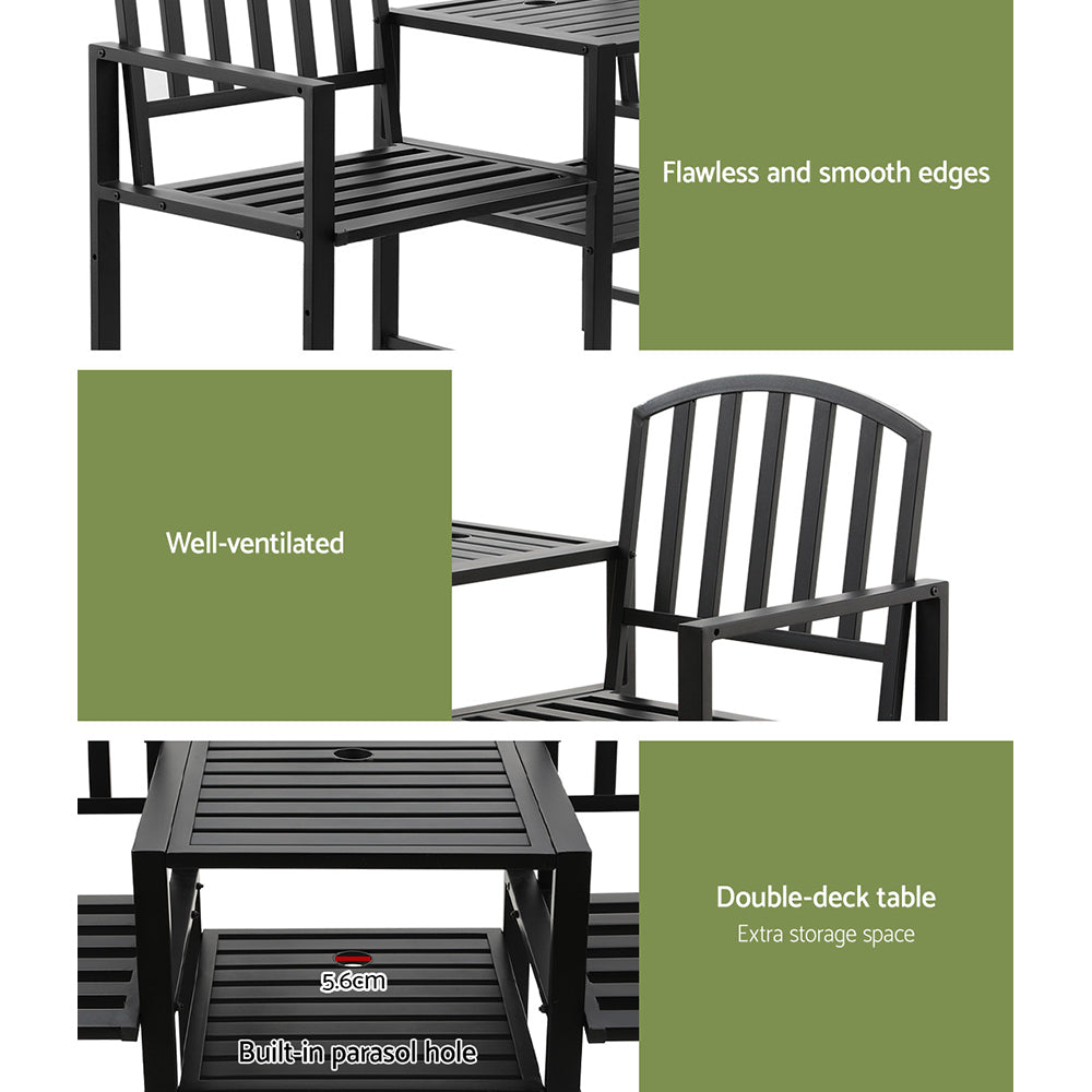 Gardeon 2-Seater Garden Bench Steel Loveseat Black