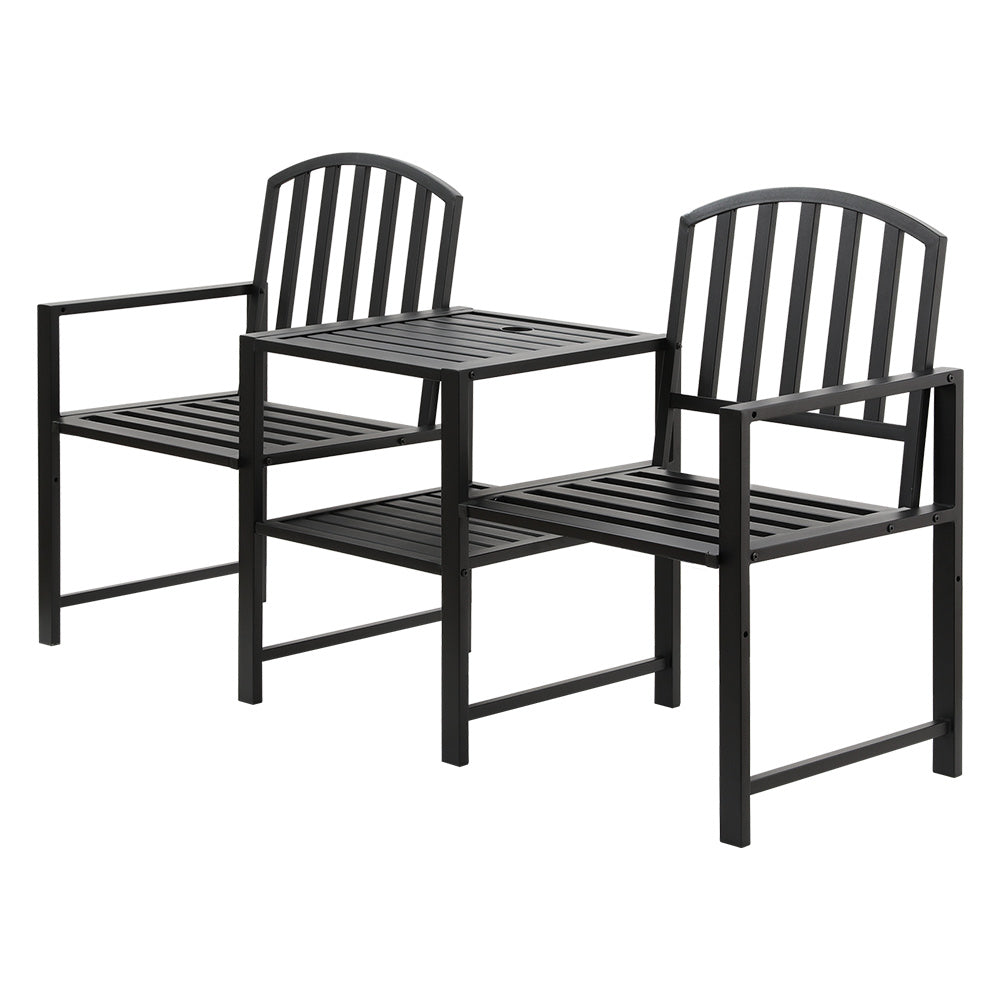 Gardeon 2-Seater Garden Bench Steel Loveseat Black