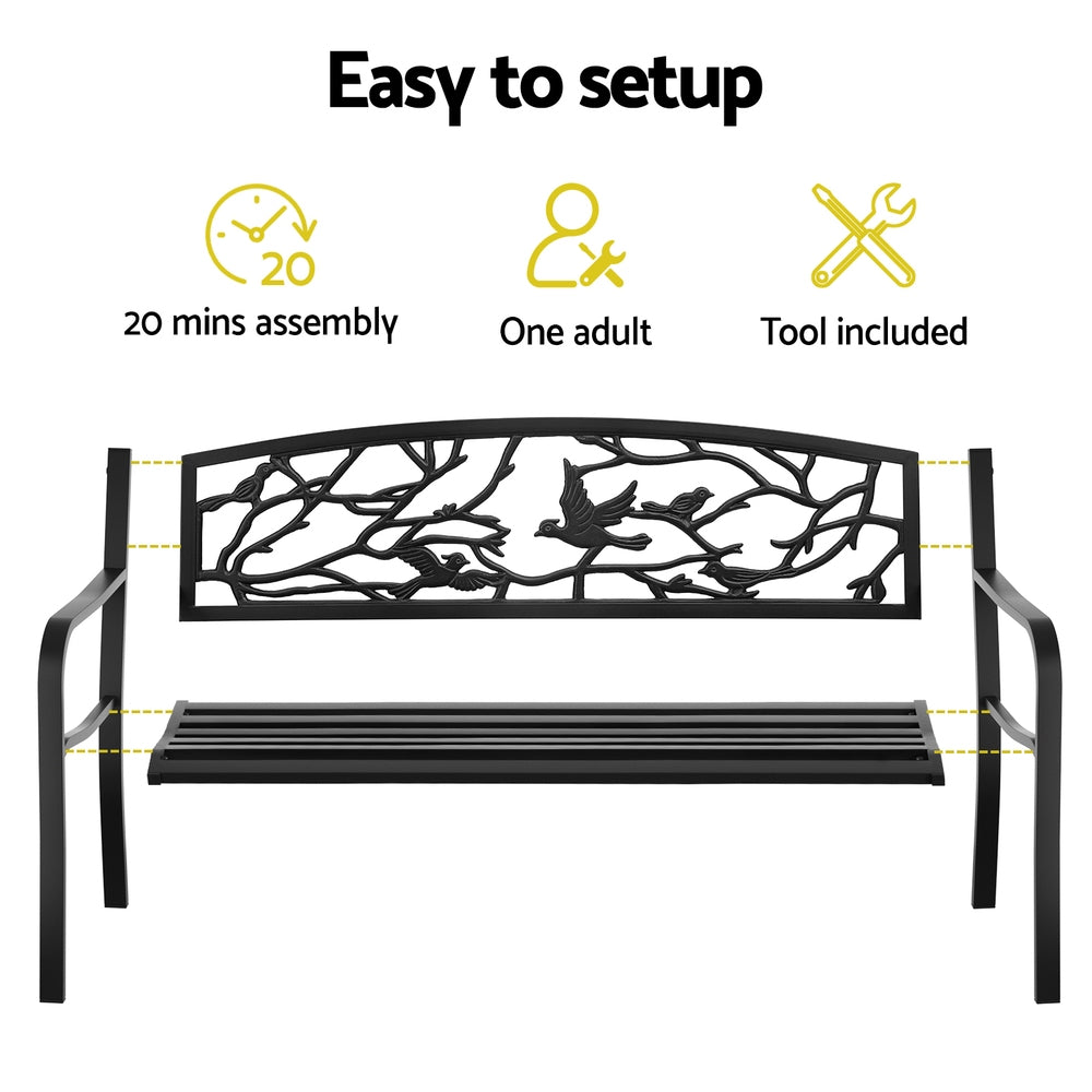 Gardeon 3-Seater Outdoor Bench Steel Black