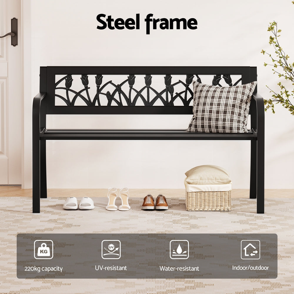 Gardeon 2-Seater Outdoor Bench Steel Black