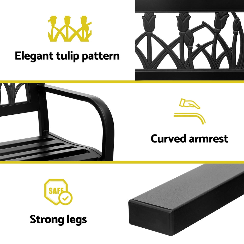 Gardeon 2-Seater Outdoor Bench Steel Black