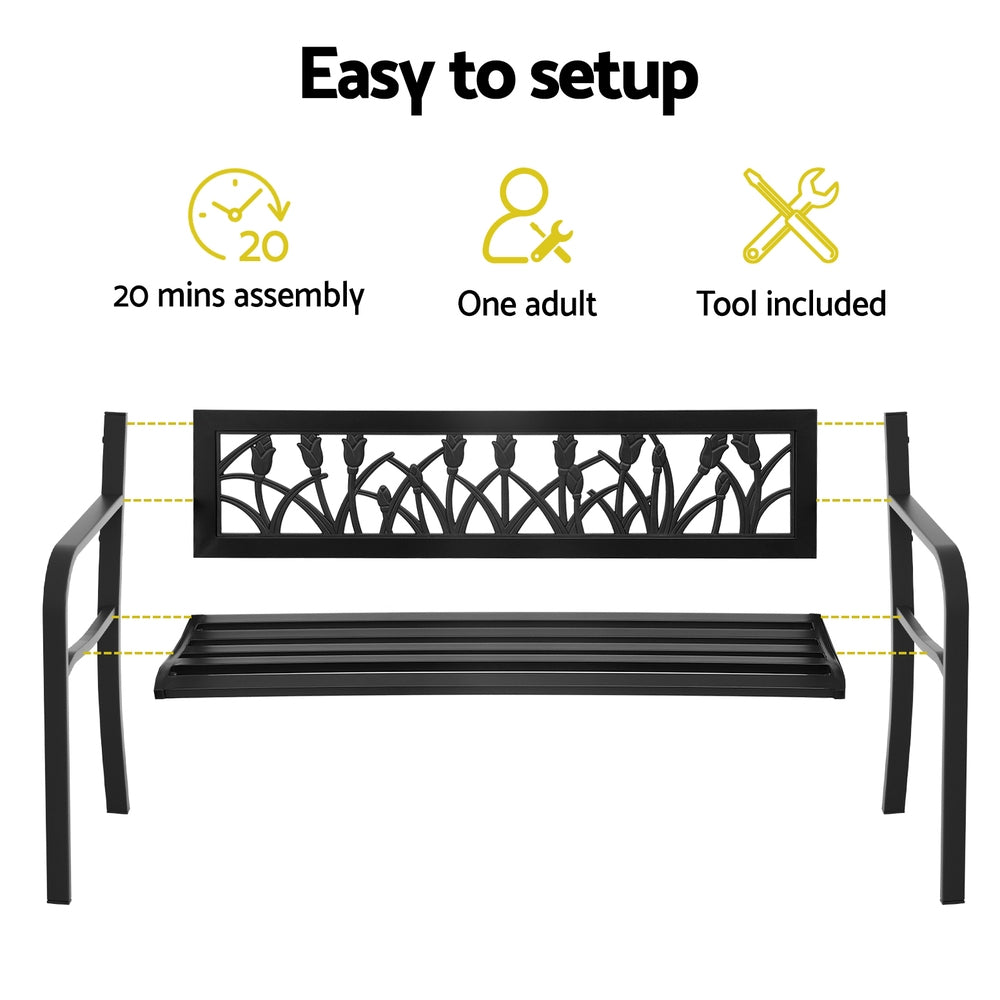Gardeon 2-Seater Outdoor Bench Steel Black