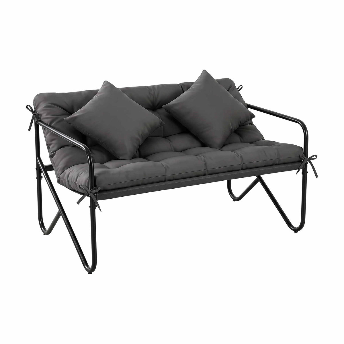 Gardeon Garden Bench 2 Seater Outdoor Bench Metal with Cushion 118cm Black