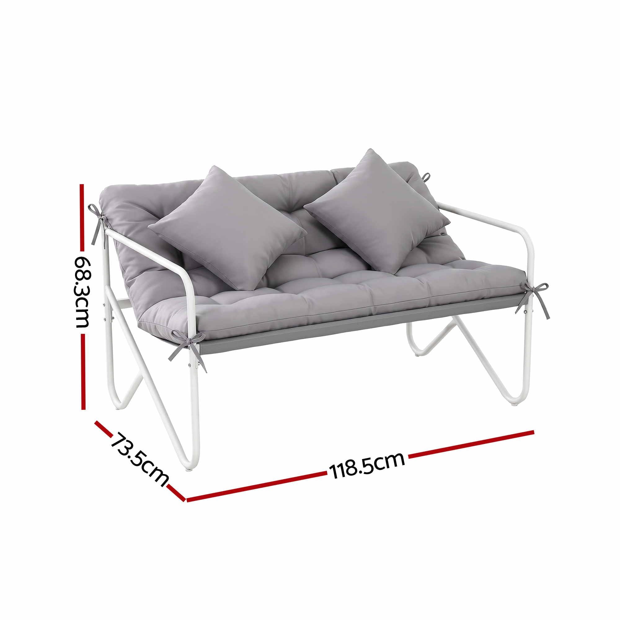 Gardeon Garden Bench 2 Seater Outdoor Bench Metal with Cushion 118cm Grey