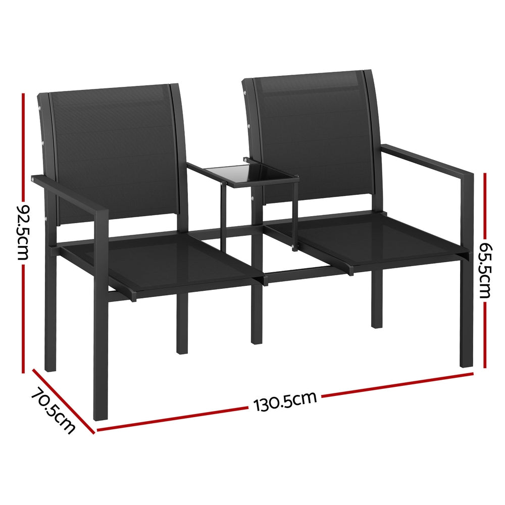 Gardeon Outdoor Loveseat Bench Set Black Steel Textilene