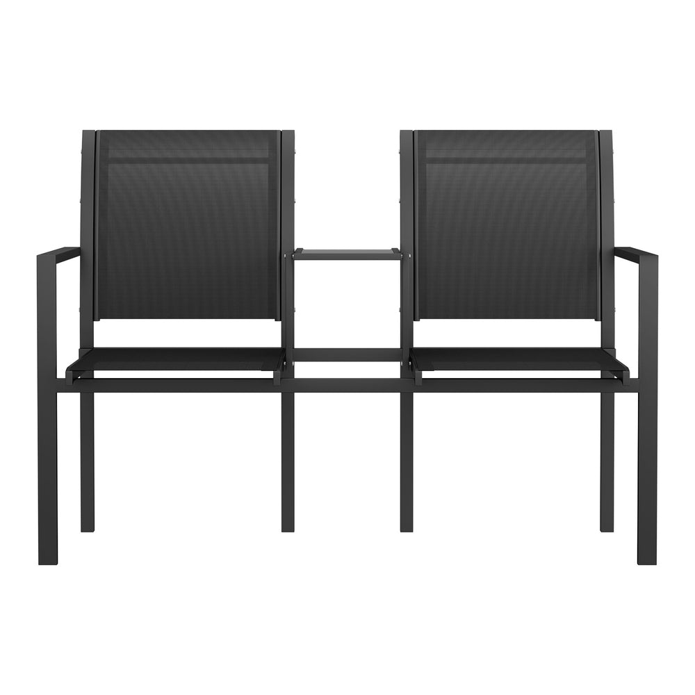 Gardeon Outdoor Loveseat Bench Set Black Steel Textilene