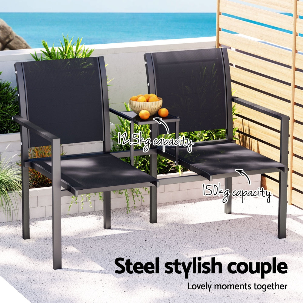 Gardeon Outdoor Loveseat Bench Set Black Steel Textilene
