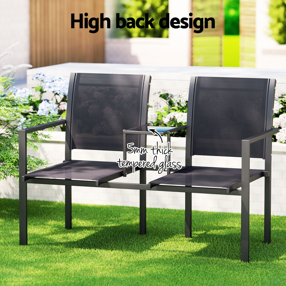 Gardeon Outdoor Loveseat Bench Set Black Steel Textilene
