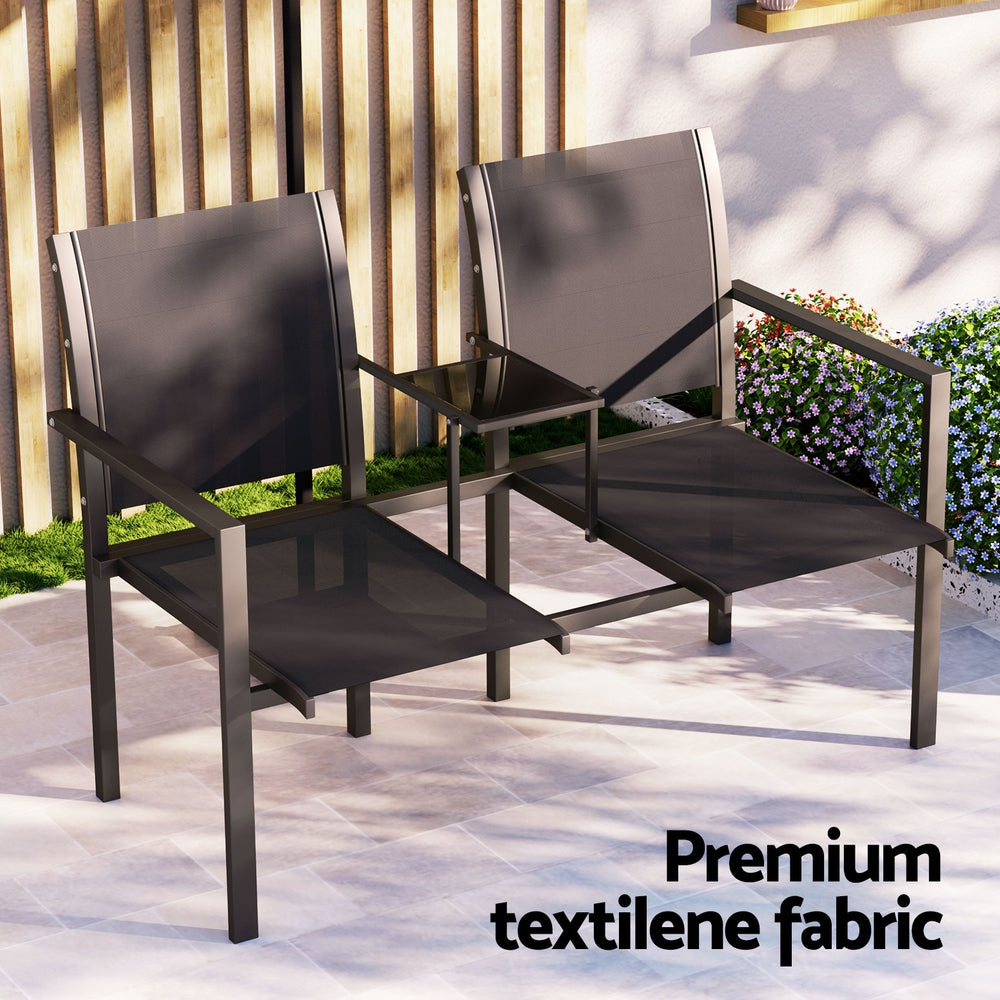 Gardeon Outdoor Loveseat Bench Set Black Steel Textilene