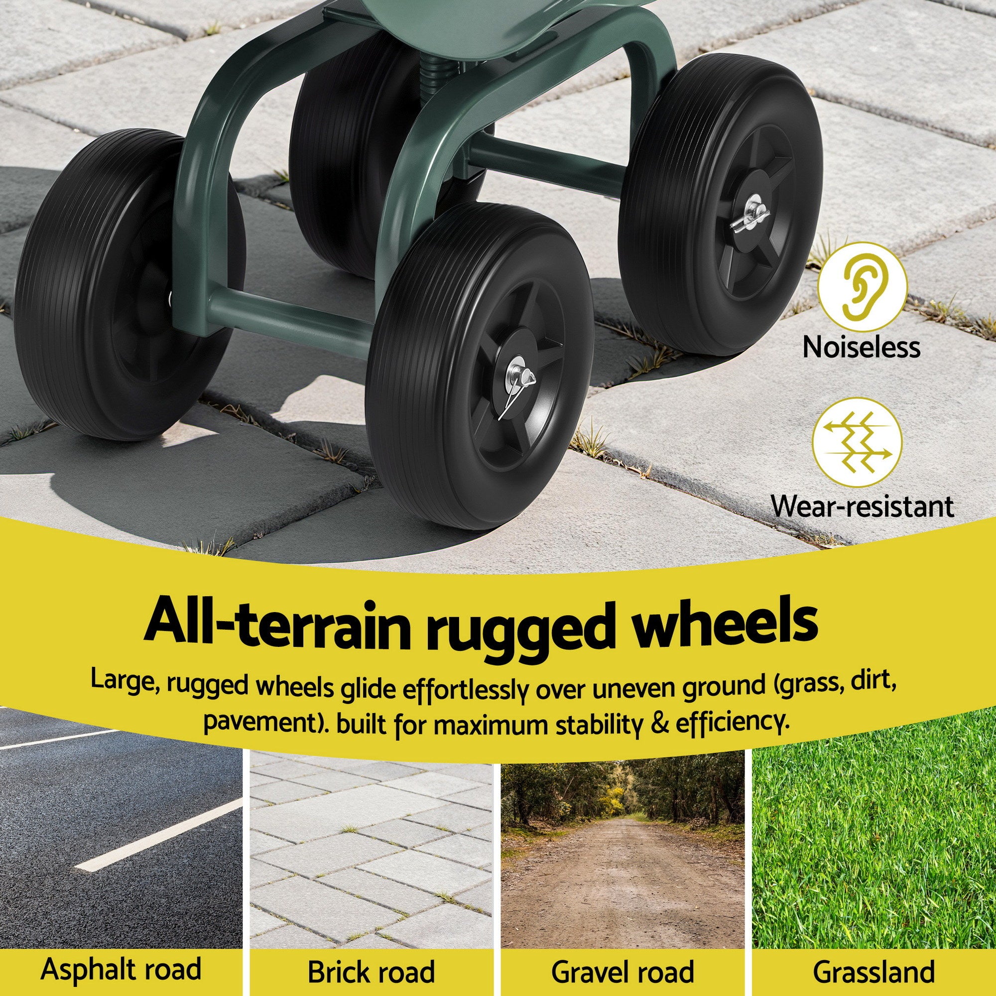 Gardeon Garden Seat 360 Swivel Rolling Adjustable Height Work Scooter Cart Wheels Heavy Duty 150kg