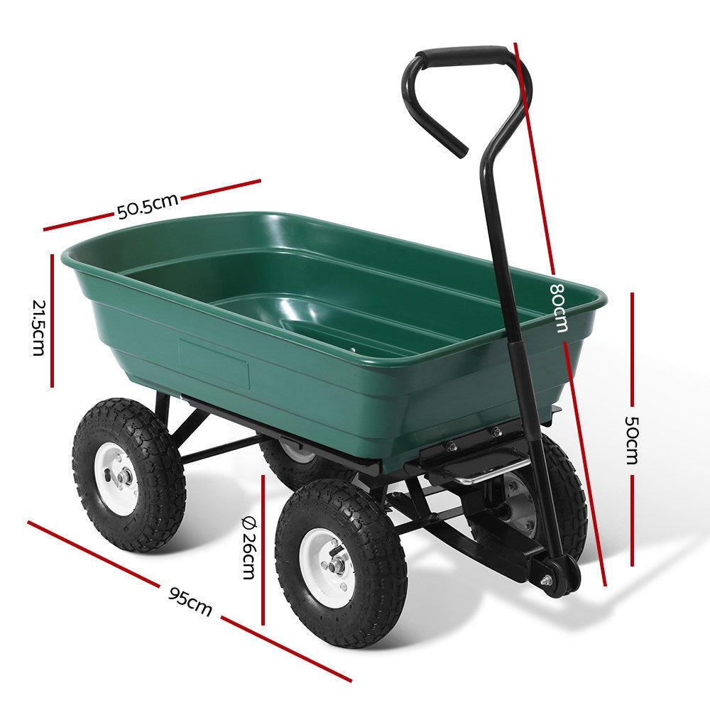 Gardeon 75L Garden Dump Cart 270kg Green Wheelbarrow Trailer