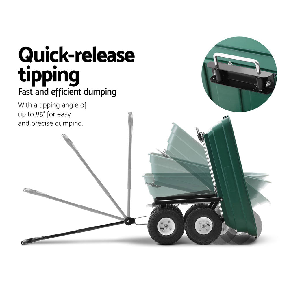 Gardeon 75L Garden Dump Cart 270kg Green Wheelbarrow Trailer