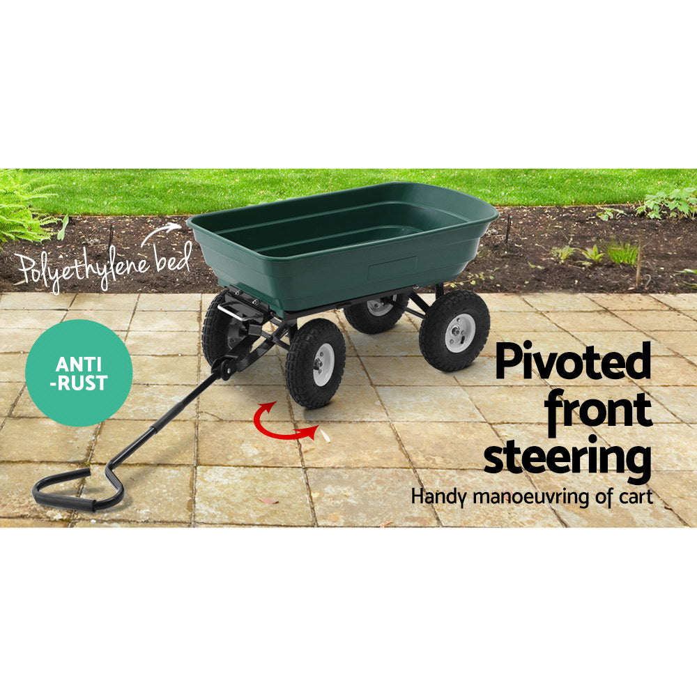 Gardeon 75L Garden Dump Cart 270kg Green Wheelbarrow Trailer