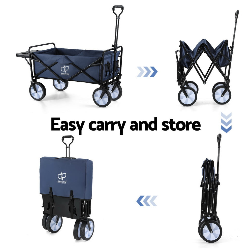 Gardeon Utility Cart Folding Table Cup Holders Navy
