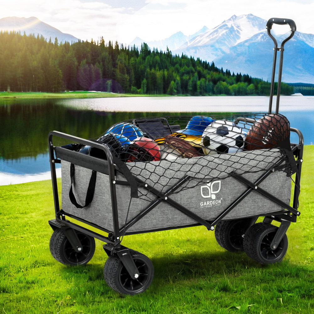 Multifunction Grey Garden Cart with Cargo Net - Gardeon