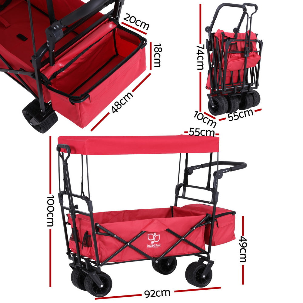 Sturdy Garden Cart with Canopy, Rotating Wheels - Gardeon