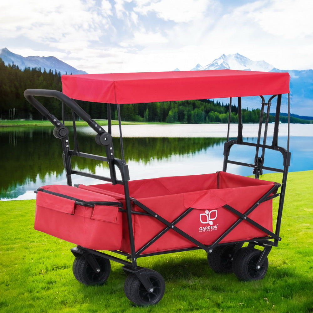 Sturdy Garden Cart with Canopy, Rotating Wheels - Gardeon