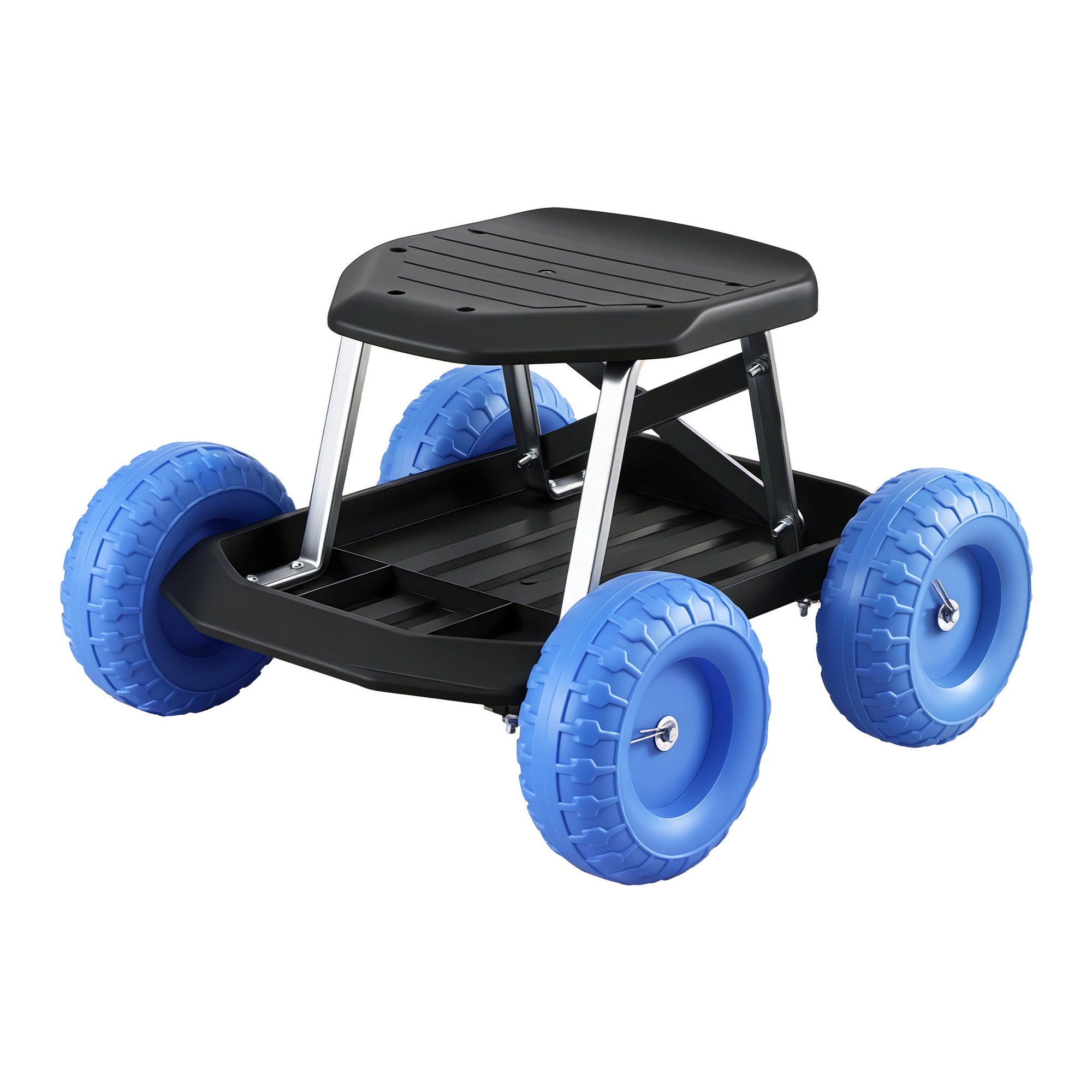 Gardeon Garden Cart Seat with Wheels, Rolling Work Stool with Tool Storage Tray, 440lbs 200kg Heavy Duty Capacity Garden Stool for Outdoor Yard Work, Car Detailing, and Garage Maintenance, Blue/Black