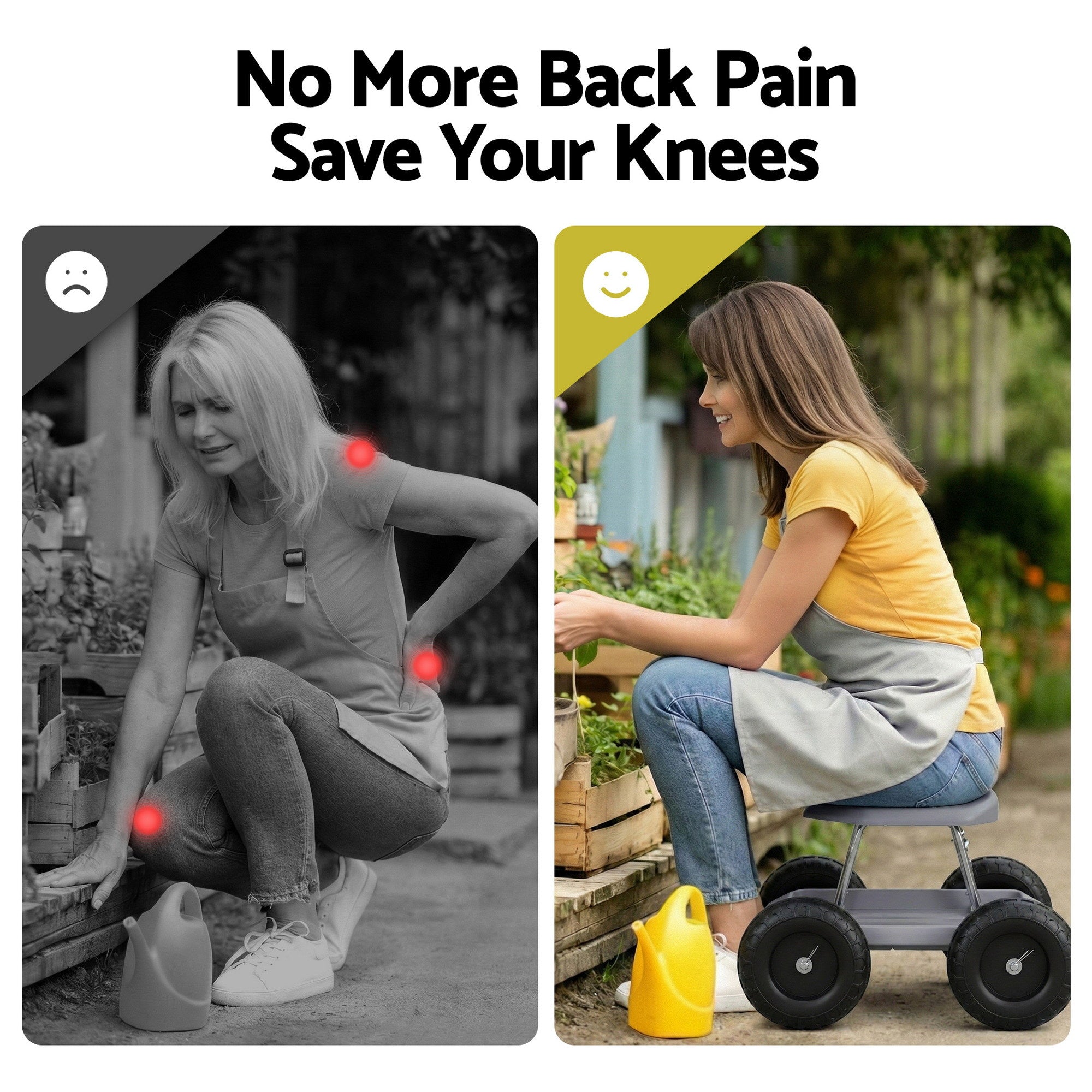 Gardeon Garden Cart Seat with Wheels, Rolling Work Stool with Tool Storage Tray, 440lbs 200kg Heavy Duty Capacity Garden Stool for Outdoor Yard Work, Car Detailing, and Garage Maintenance, Grey/Black