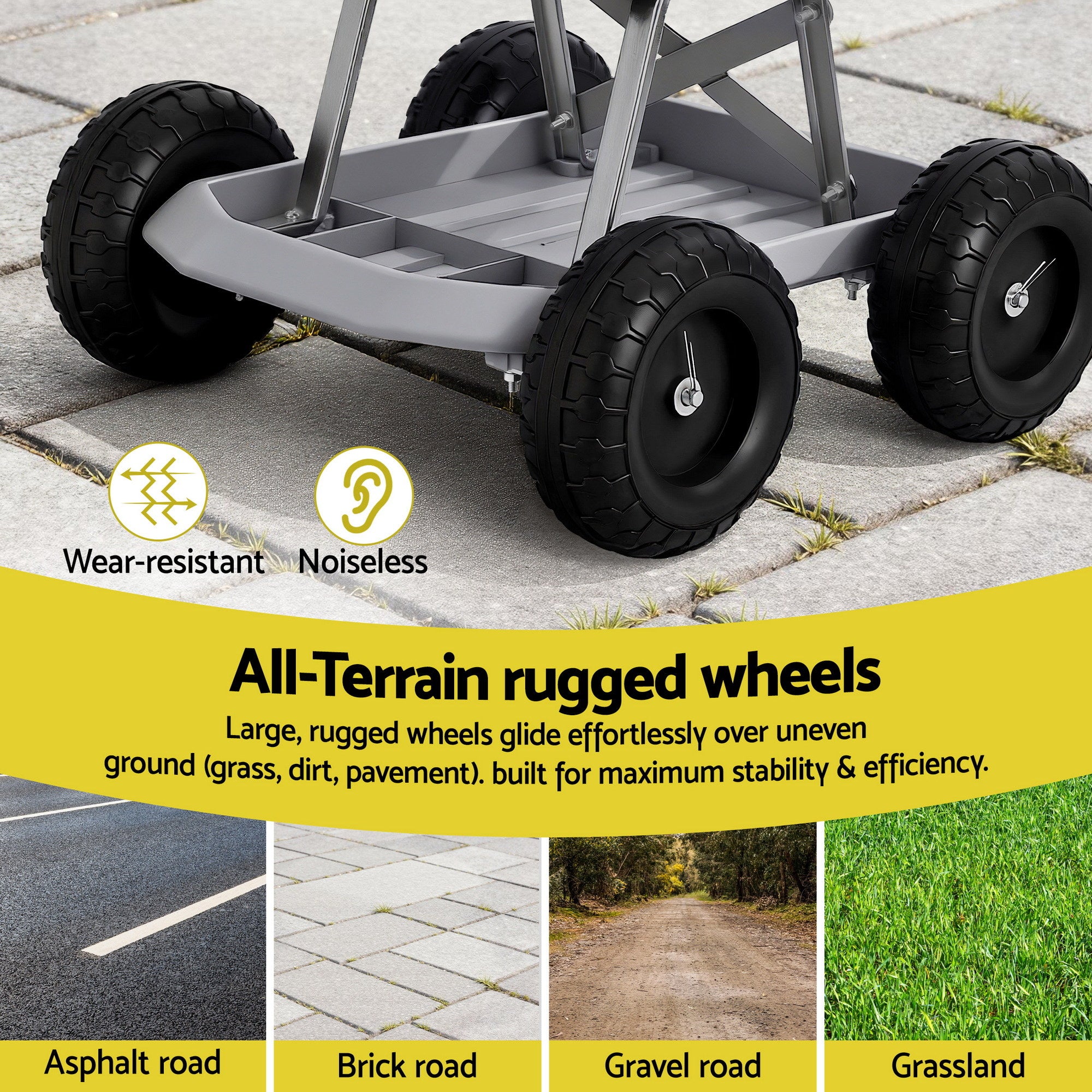 Gardeon Garden Cart Seat with Wheels, Rolling Work Stool with Tool Storage Tray, 440lbs 200kg Heavy Duty Capacity Garden Stool for Outdoor Yard Work, Car Detailing, and Garage Maintenance, Grey/Black