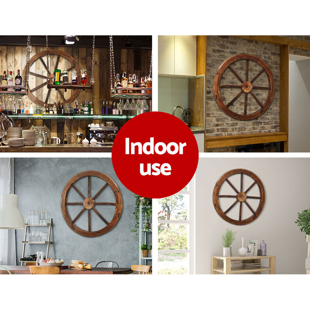 Gardeon 60cm Wooden Wagon Wheel Ornament Rustic Decor 2-Pack