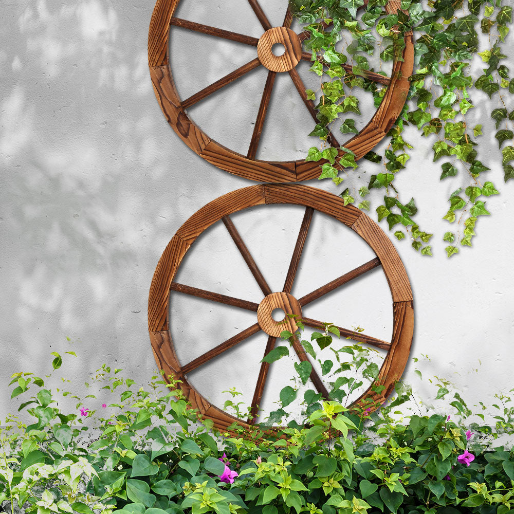 Gardeon 60cm Wooden Wagon Wheel Ornament Rustic Decor 2-Pack