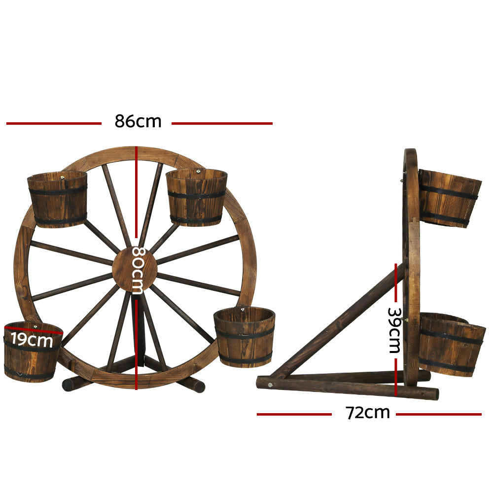 Gardeon 80cm Wooden Wagon Wheel Plant Stand Outdoor Decor