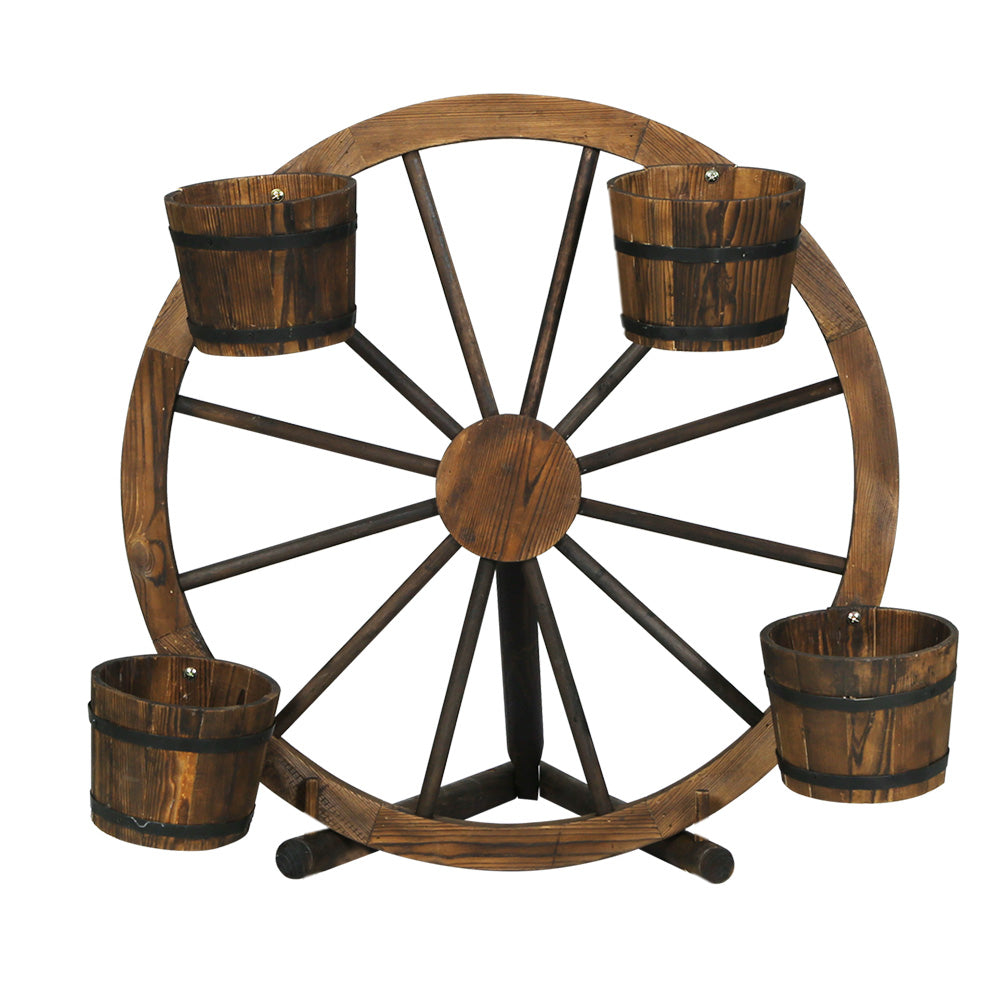 Gardeon 80cm Wooden Wagon Wheel Plant Stand Outdoor Decor