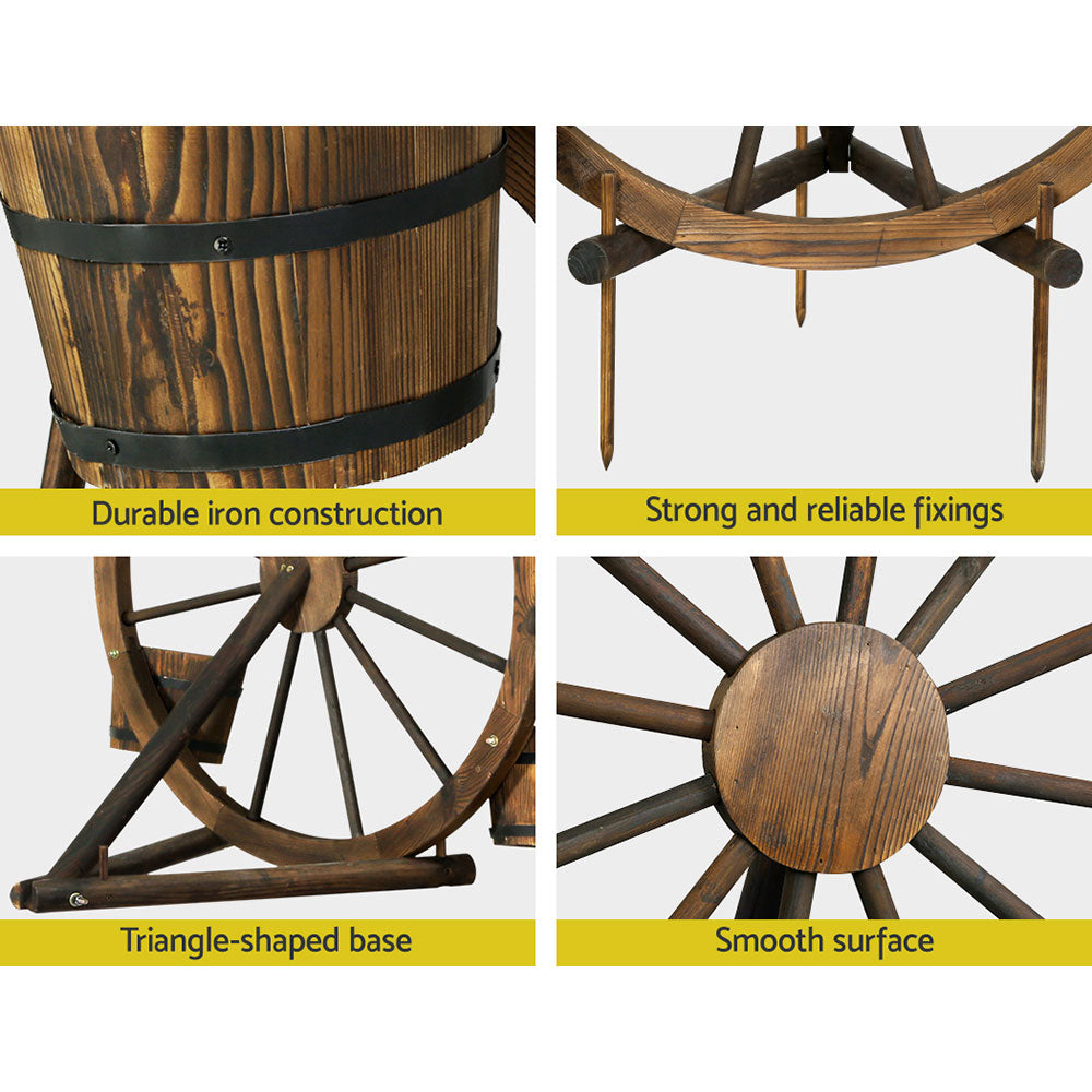 Gardeon 80cm Wooden Wagon Wheel Plant Stand Outdoor Decor