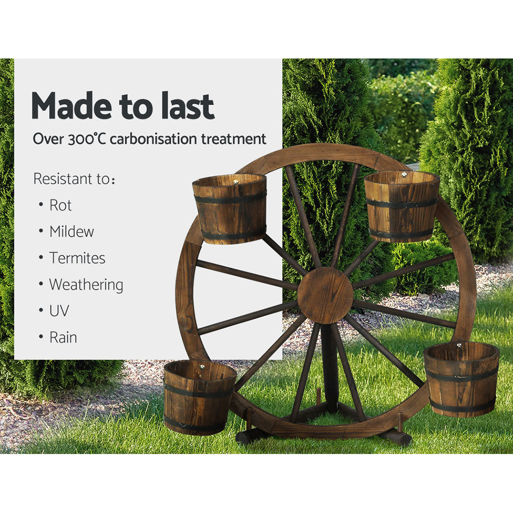 Gardeon 80cm Wooden Wagon Wheel Plant Stand Outdoor Decor