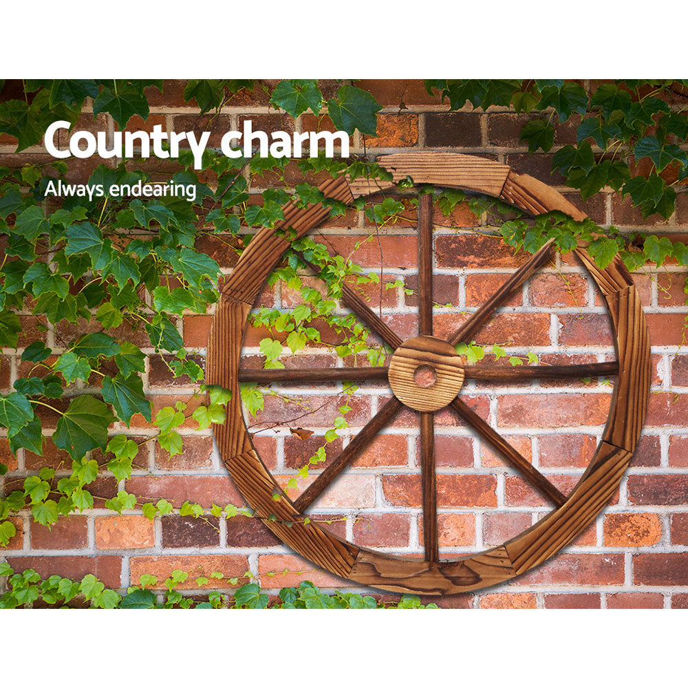Gardeon 60cm Wooden Wagon Wheel Outdoor Garden Ornament