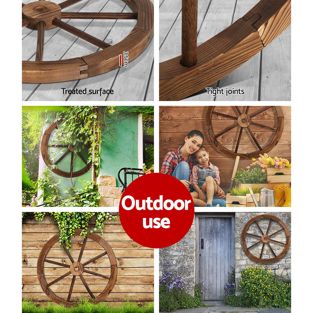 Gardeon 60cm Wooden Wagon Wheel Outdoor Garden Ornament
