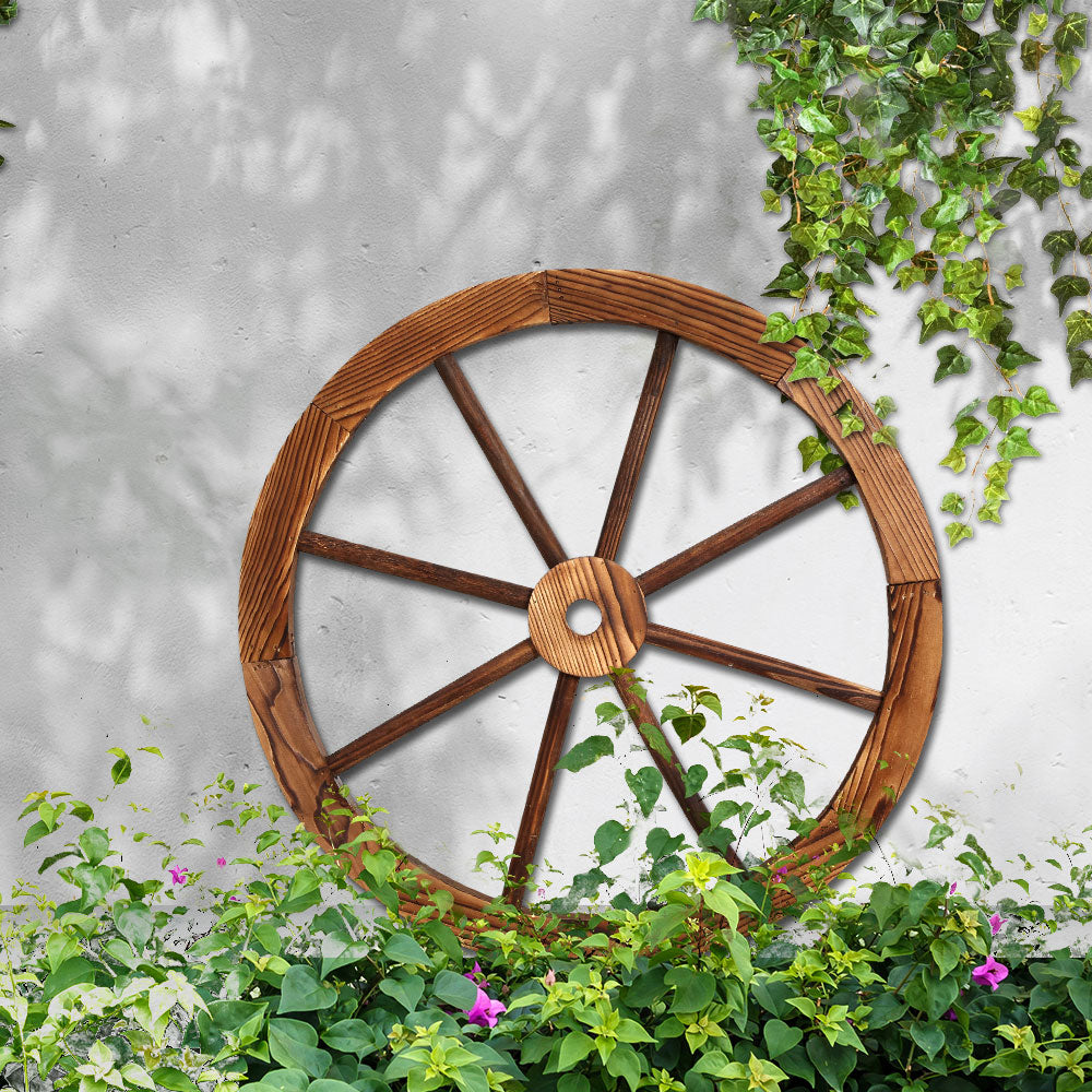 Gardeon 60cm Wooden Wagon Wheel Outdoor Garden Ornament