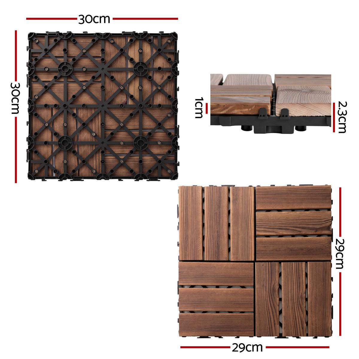Gardeon Pine Wood Deck Tiles 27PCS 30x30cm Brown