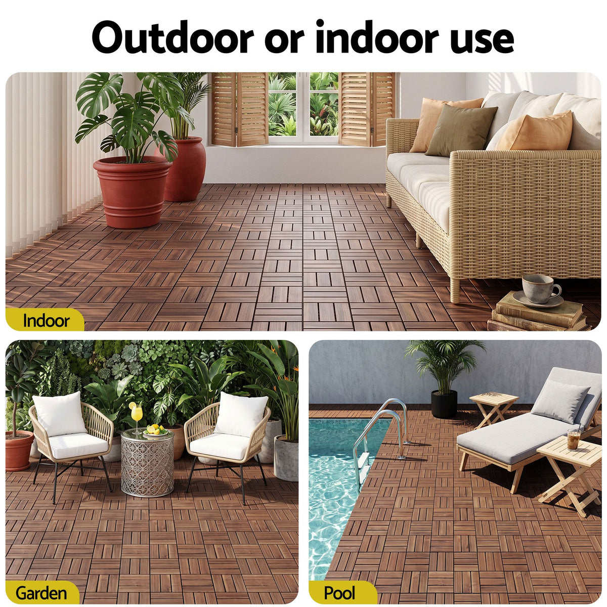 Gardeon Pine Wood Deck Tiles 27PCS 30x30cm Brown