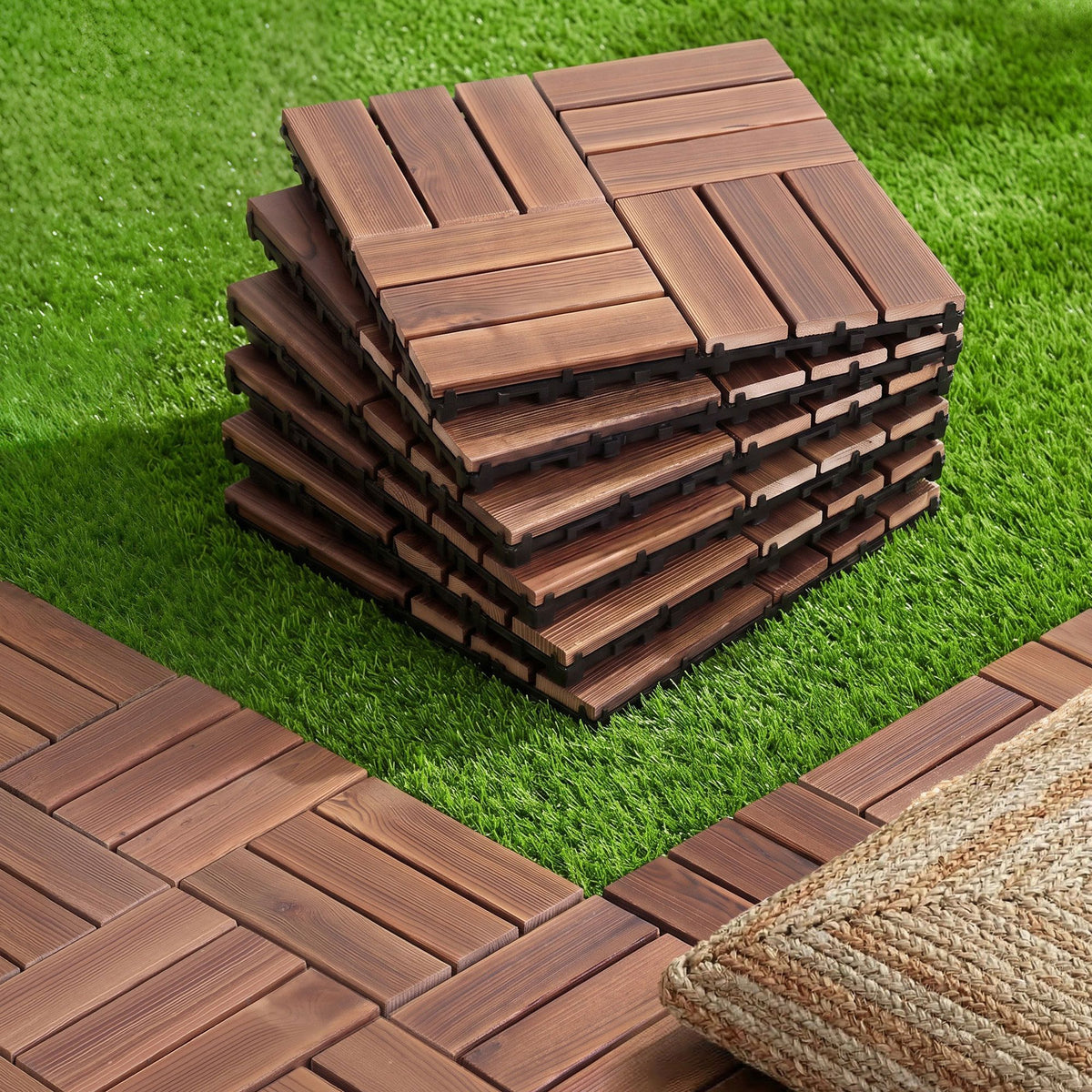 Gardeon Pine Wood Deck Tiles 27PCS 30x30cm Brown