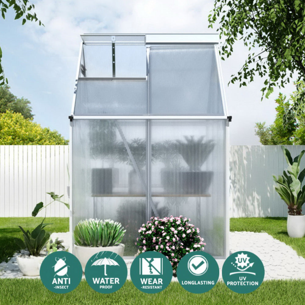 Green Fingers Greenhouse Aluminium Polycarbonate Premium Garden Storage Shed 1.3Mx1.9Mx2.0M