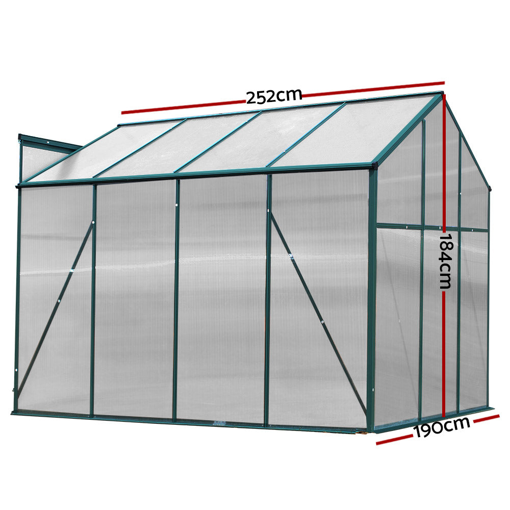 Green Fingers 2.52x1.9m Aluminium Polycarbonate Greenhouse Garden Shed