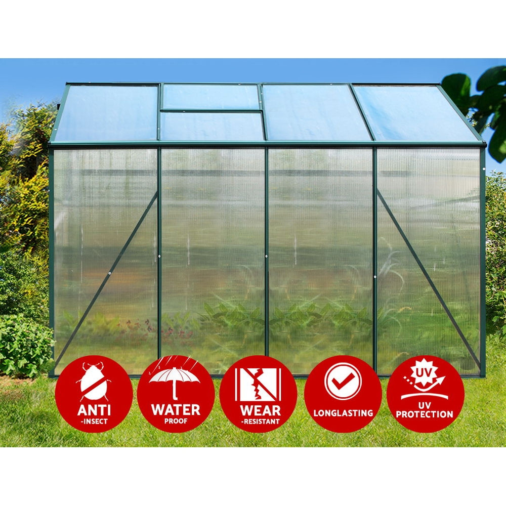 Green Fingers 2.52x1.9m Aluminium Polycarbonate Greenhouse Garden Shed