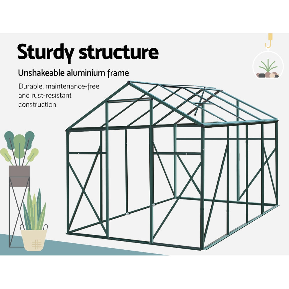 Green Fingers 2.52x1.9m Aluminium Polycarbonate Greenhouse Garden Shed