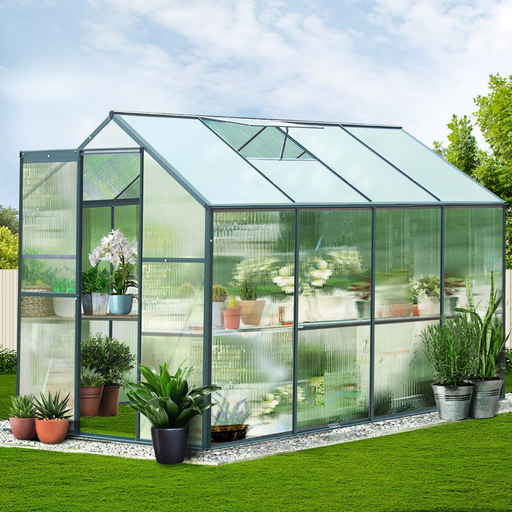 Green Fingers 2.52x1.9m Aluminium Polycarbonate Greenhouse Garden Shed
