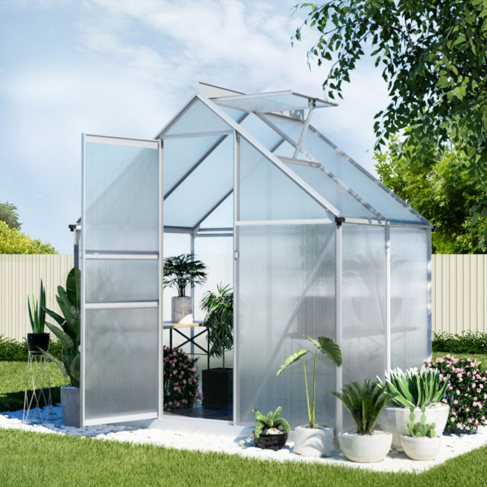 Green Fingers Greenhouse Aluminium Polycarbonate Premium Garden Storage Shed 3.1Mx1.9Mx2.0M