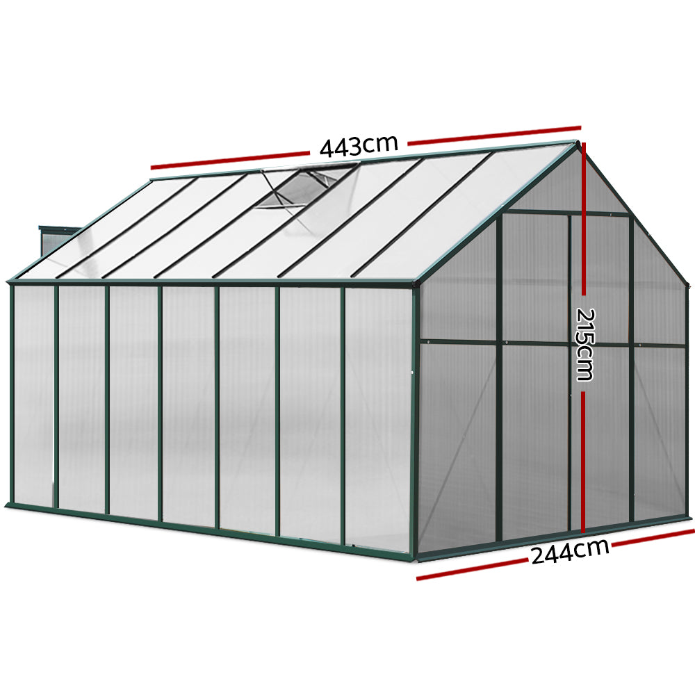 Green Fingers 4.43x2.44M Aluminium Polycarbonate Greenhouse Garden Shed