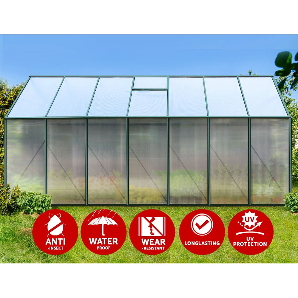 Green Fingers 4.43x2.44M Aluminium Polycarbonate Greenhouse Garden Shed