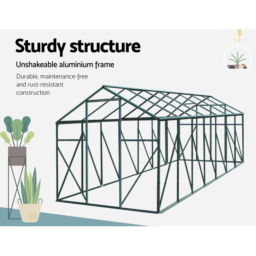 Green Fingers 4.43x2.44M Aluminium Polycarbonate Greenhouse Garden Shed