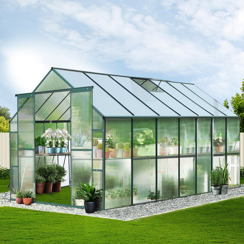 Green Fingers 4.43x2.44M Aluminium Polycarbonate Greenhouse Garden Shed