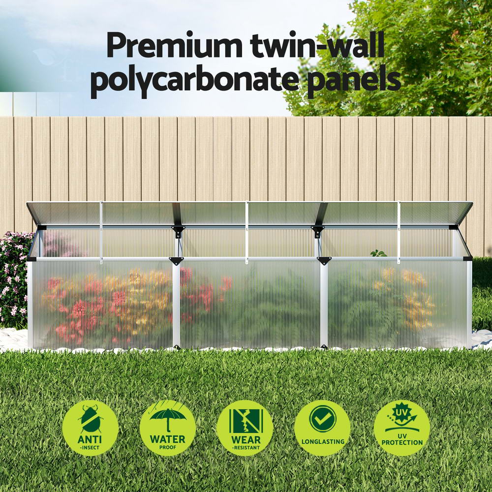 Green Fingers 180x50x50cm Aluminium Cold Frame Greenhouse Silver